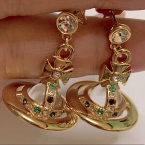 18k gold Plated crystal signature Saturn Orb drop earrings